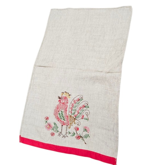 Vintage  Embroidered Rooster‎ Linen Kitchen Towel Farmhouse Cottagecore Country - Picture 2 of 7
